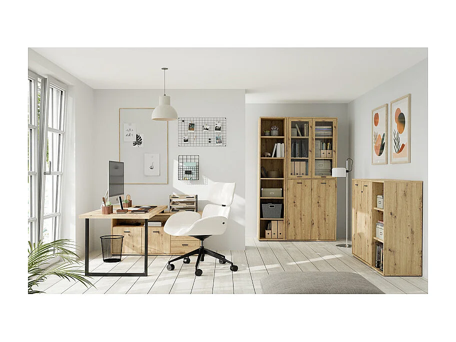 Colonne étagère H. 227 cm 6 cases décor chêne rustique - MANOLO