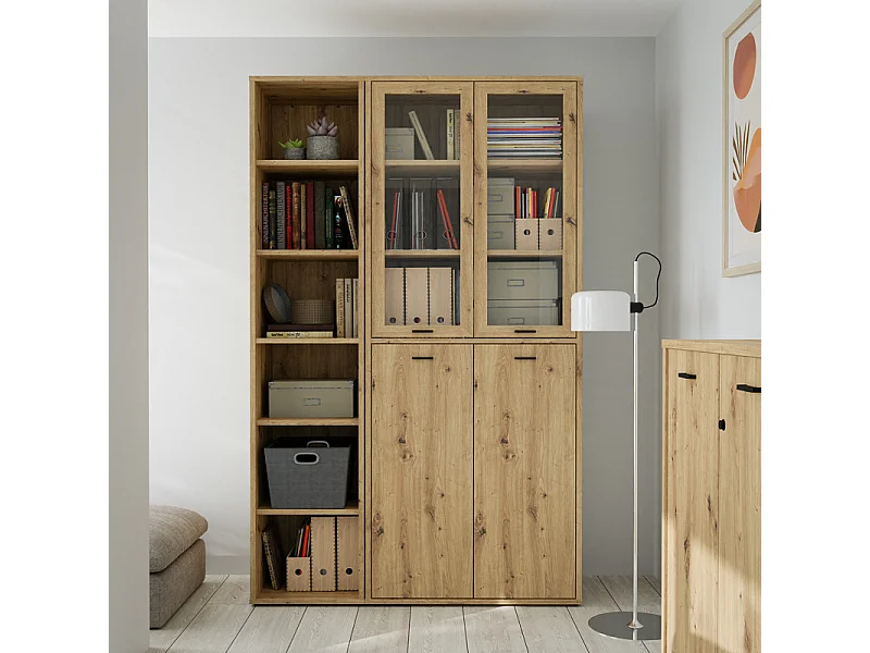 Colonne étagère H. 227 cm 6 cases décor chêne rustique - MANOLO