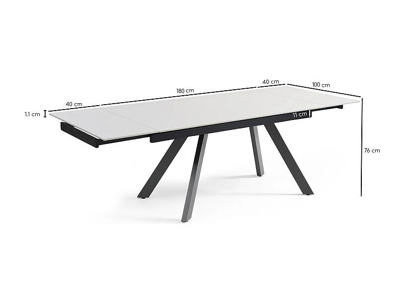 Table extensible 180/260 cm céramique blanc pieds inclinés - OREGON 08