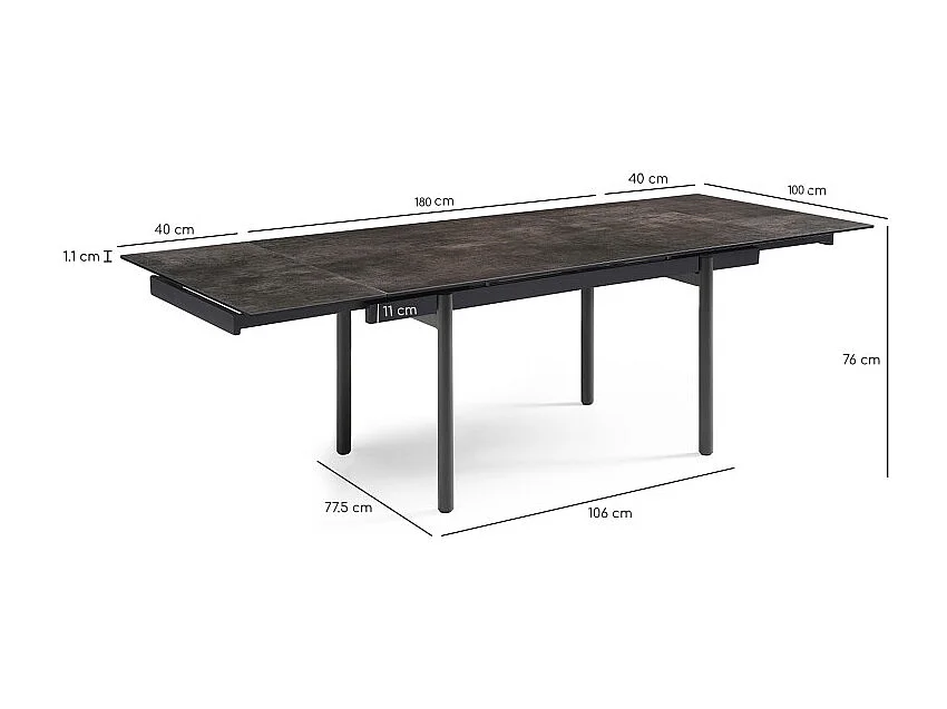 Table extensible 180/260 cm céramique gris vieilli pieds droits - MAINE 09