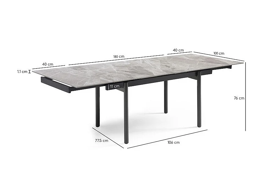 Table extensible 180/260 cm céramique marbré laqué pieds droits - DAKOTA 09