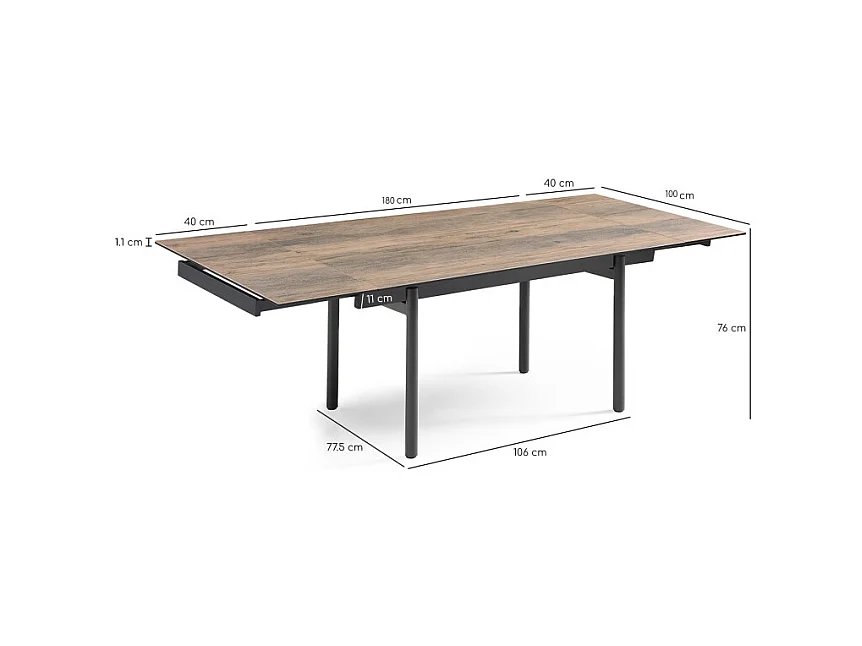 Table extensible 180/260 cm céramique effet bois pieds droits - TEXAS 09