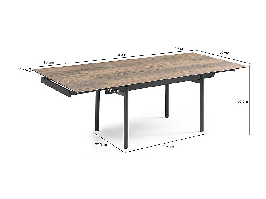 Table extensible 180/260 cm céramique effet bois pieds droits - TEXAS 09