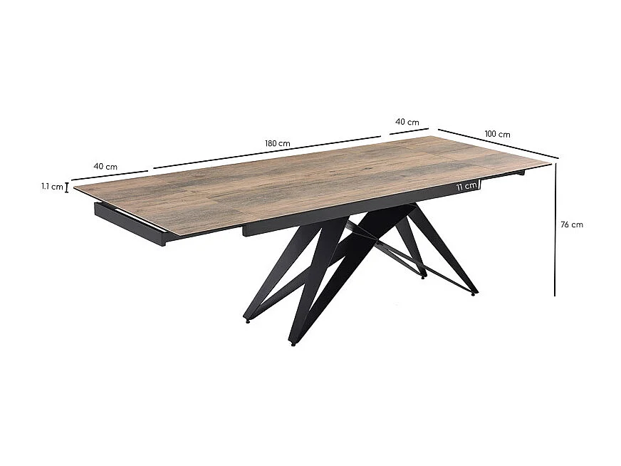 Table extensible 180/260 cm céramique effet bois pied géométrique - TEXAS 03