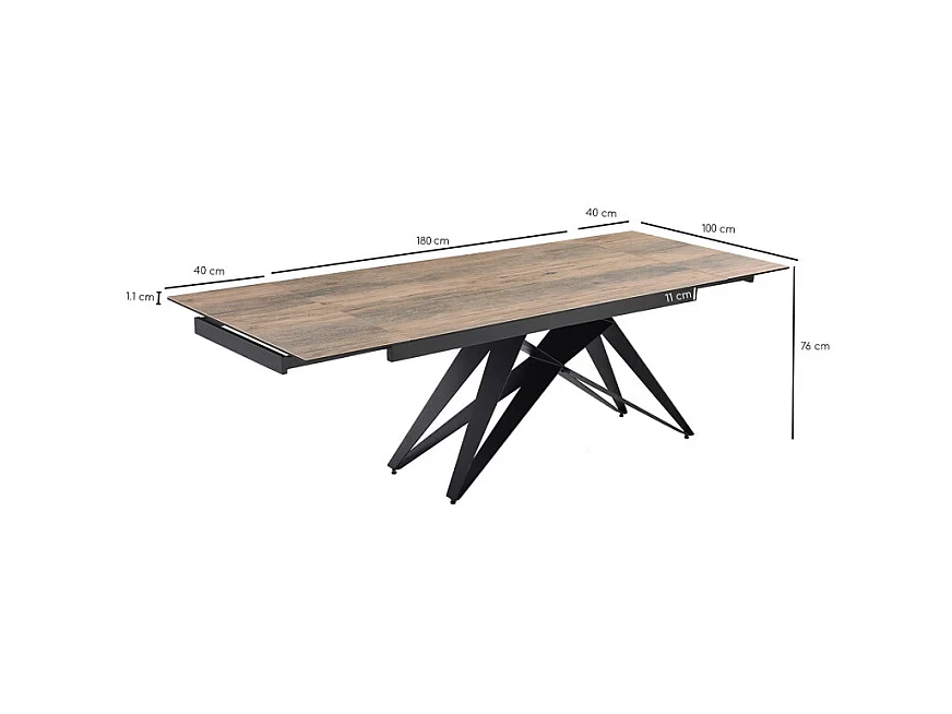 Table extensible 180/260 cm céramique effet bois pied géométrique - TEXAS 03