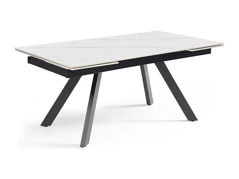 Table extensible 180/260 cm céramique blanc marbré pieds inclinés - NEVADA 08