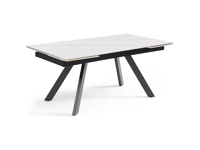 Table extensible 180/260 cm céramique blanc marbré pieds inclinés - NEVADA 08
