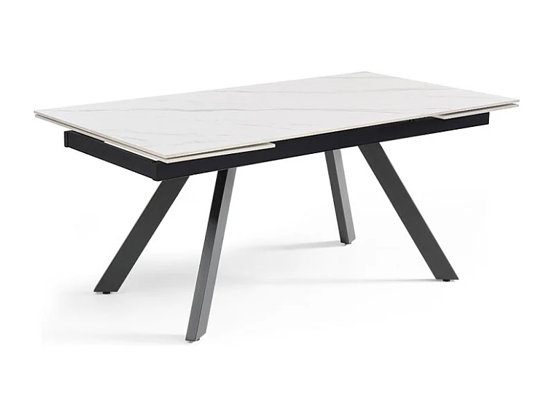 Table extensible 180/260 cm céramique blanc marbré pieds inclinés - NEVADA 08