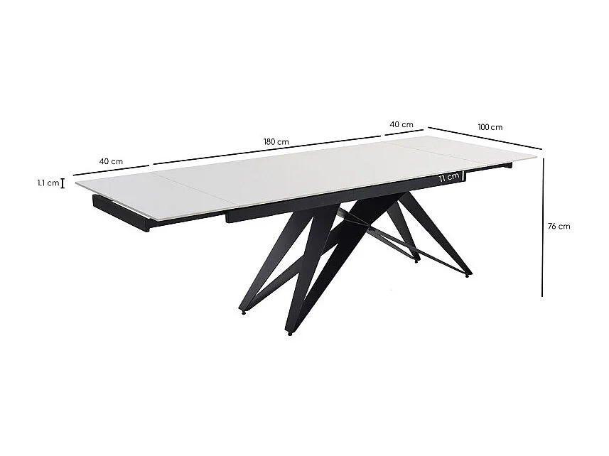 Table extensible 180/260 cm céramique blanc pied géométrique - OREGON 03