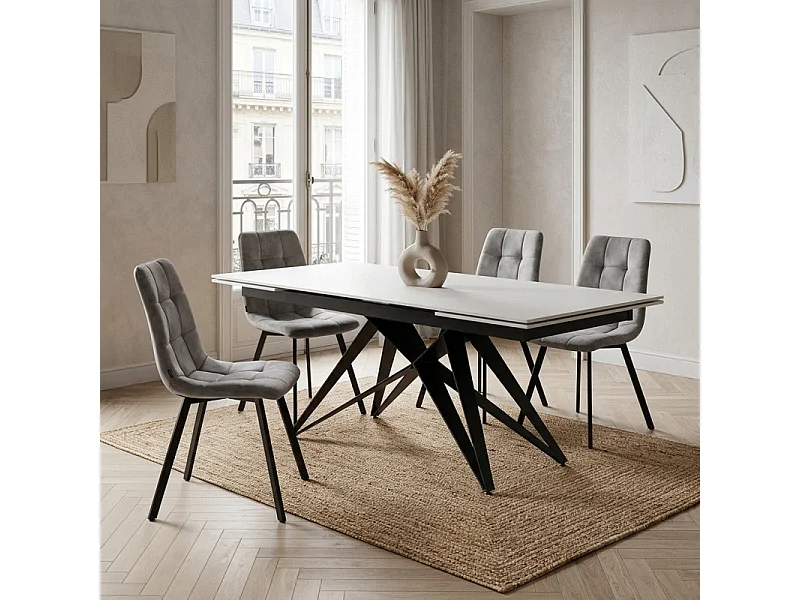Table extensible 180/260 cm céramique blanc pied géométrique - OREGON 03