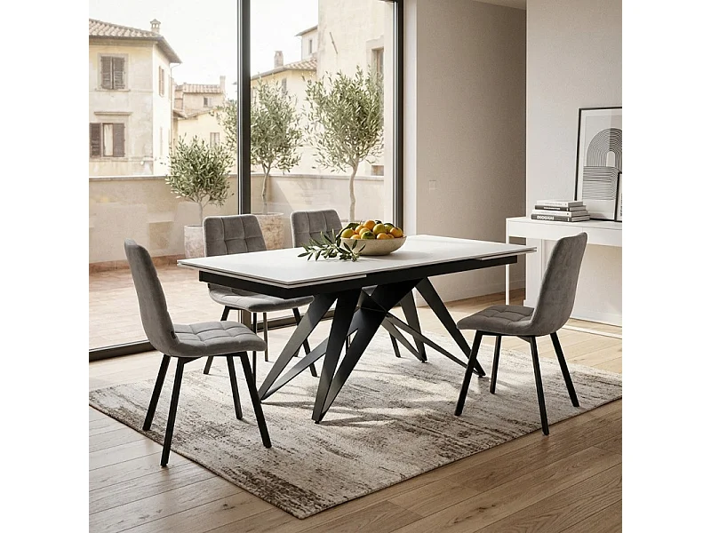 Table extensible 180/260 cm céramique blanc pied géométrique - OREGON 03
