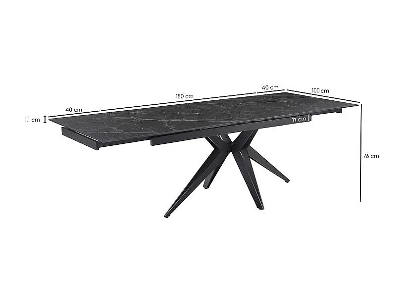 Table extensible 180/260 cm céramique noir marbré pied étoile - INDIANA 06