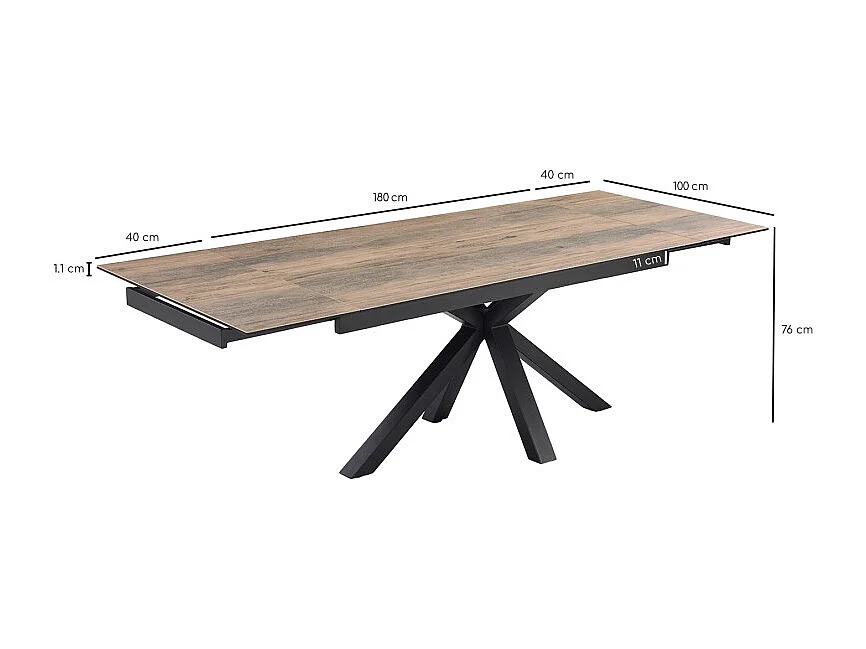 Table extensible 180/260 cm céramique effet bois pied croisé - TEXAS 04