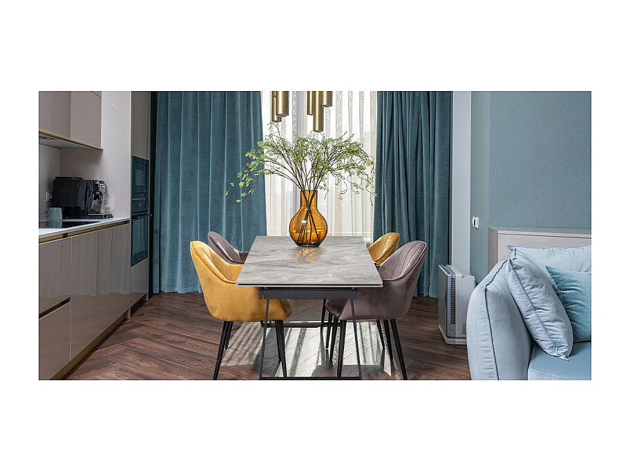 Table extensible 180/260 cm céramique marbré laqué pieds luge - DAKOTA 02