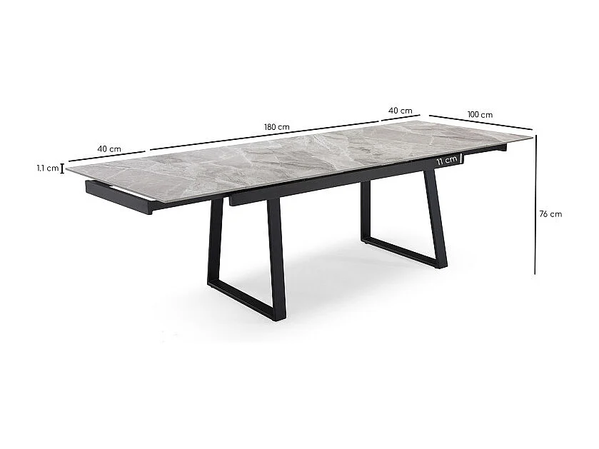 Table extensible 180/260 cm céramique marbré laqué pieds luge - DAKOTA 02