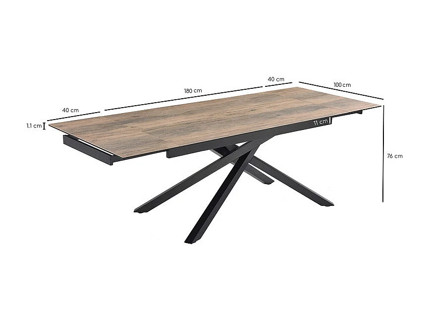 Table extensible 180/260 cm céramique effet bois pied torsadé - TEXAS 05