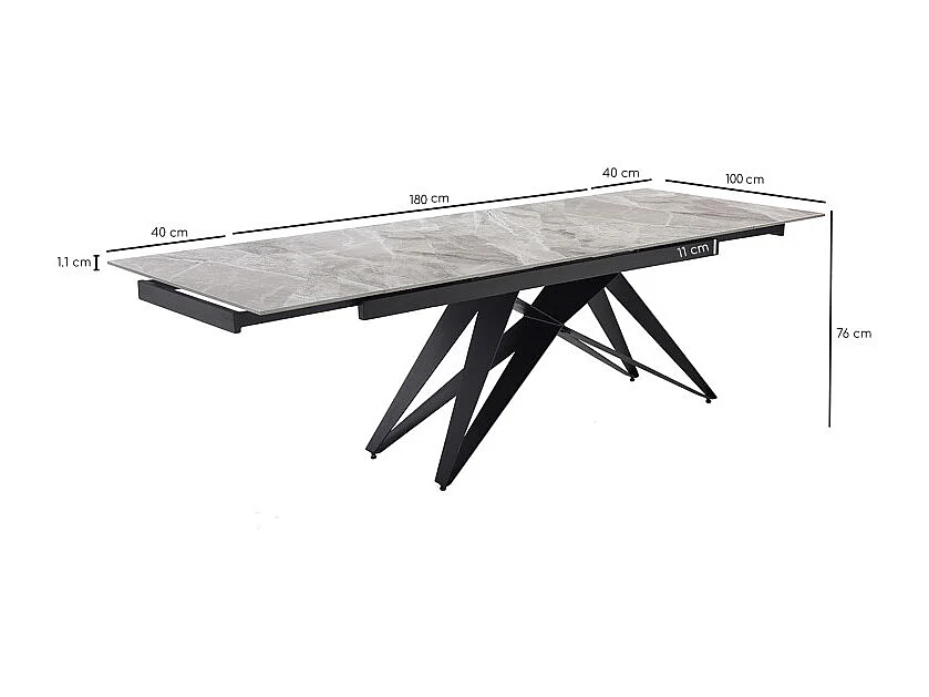 Table extensible 180/260 cm céramique marbré laqué pied géométrique - DAKOTA 03