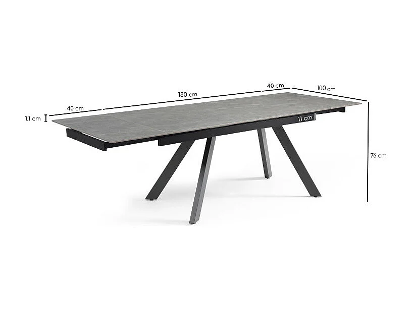 Table extensible 180/260 cm céramique gris marbré pieds inclinés - ARIZONA 08