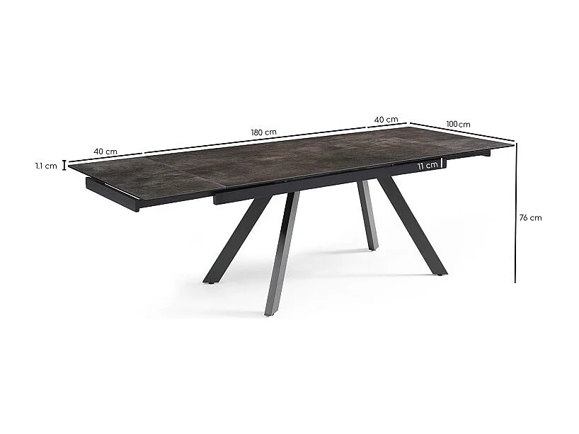 Table extensible 180/260 cm céramique gris vieilli pieds inclinés - MAINE 08