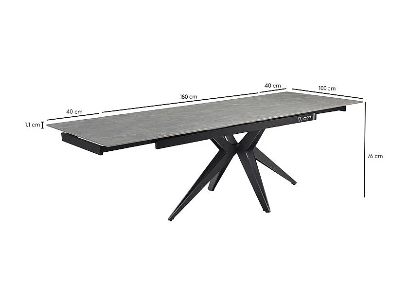 Table extensible 180/260 cm céramique gris marbré pied étoile - ARIZONA 06