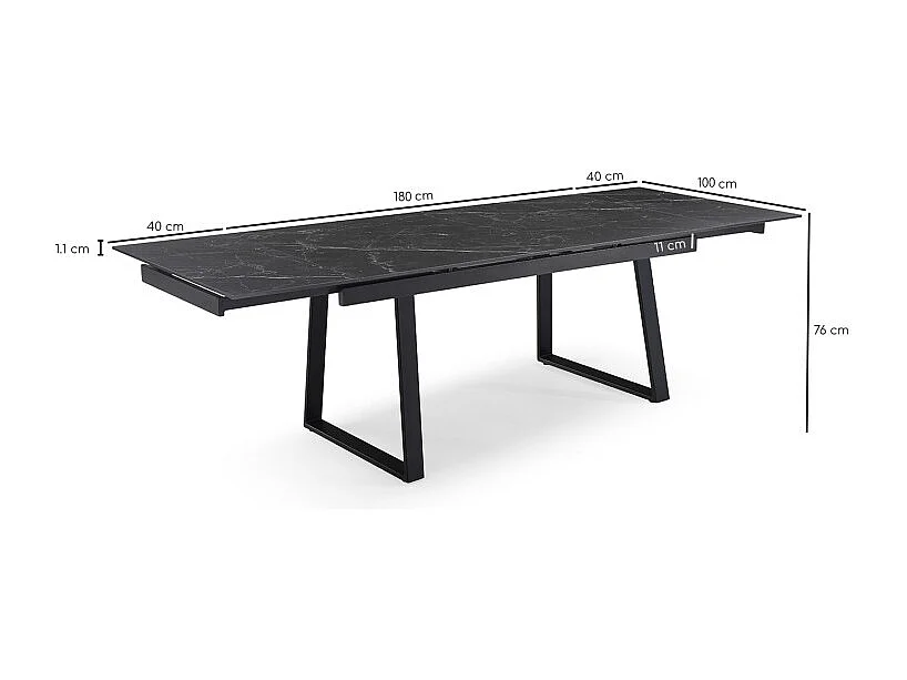 Table extensible 180/260 cm céramique noir marbré pieds luge - INDIANA 02