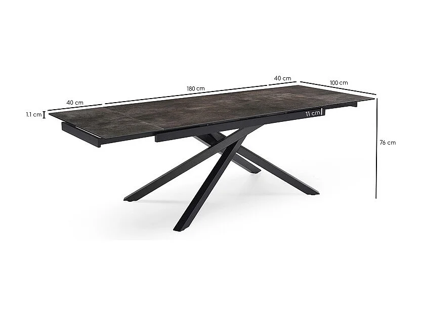 Table extensible 180/260 cm céramique gris vieilli pied torsadé - MAINE 05