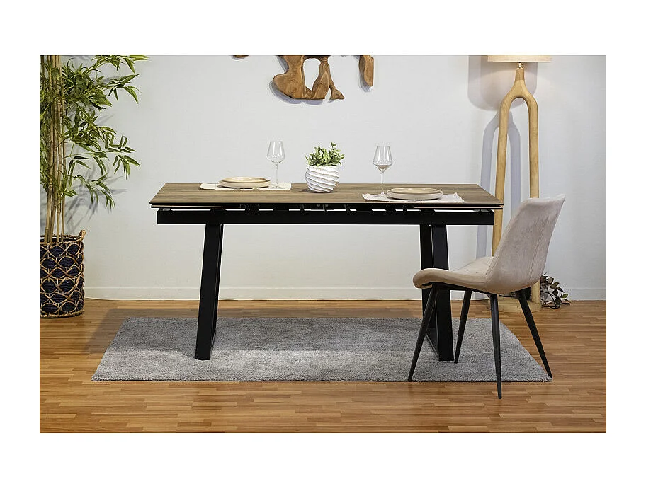 Table extensible 180/260 cm céramique effet bois pieds luge - TEXAS 02