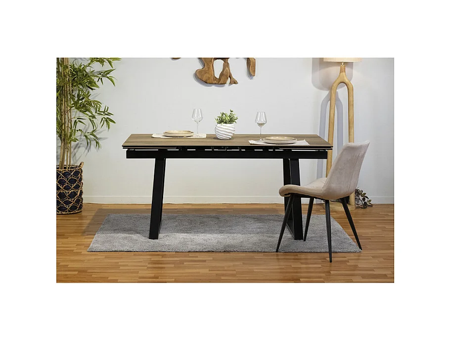 Table extensible 180/260 cm céramique effet bois pieds luge - TEXAS 02