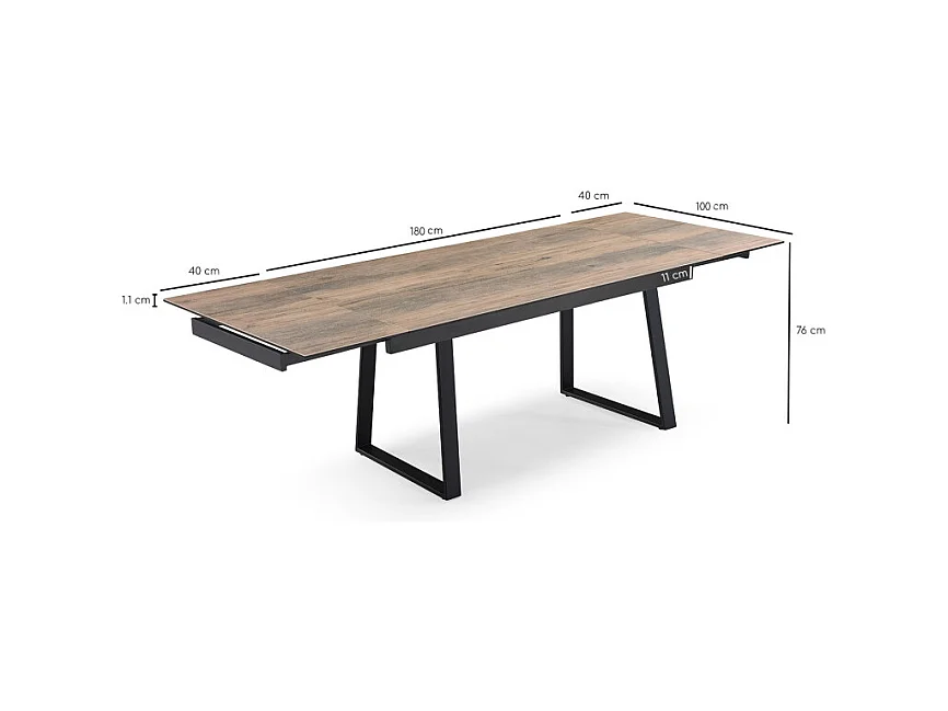 Table extensible 180/260 cm céramique effet bois pieds luge - TEXAS 02