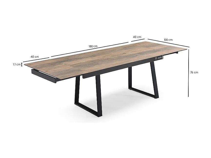 Table extensible 180/260 cm céramique effet bois pieds luge - TEXAS 02