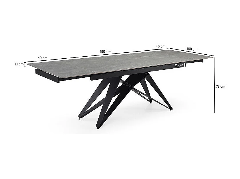Table extensible 180/260 cm céramique gris marbré pied géométrique - ARIZONA 03