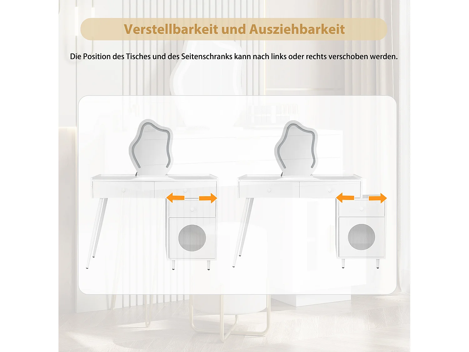 Coiffeuse avec miroir à LEDs - 3 Tiroirs et une porte - Panneaux de particules - Blanc