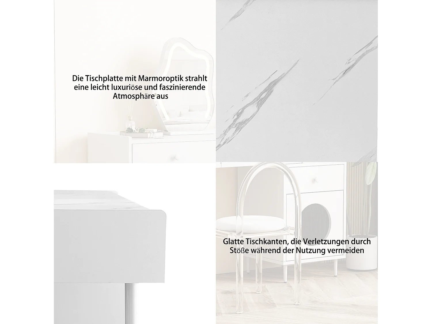 Tocador con espejo LED - 3 cajones y una puerta - Tablero de partículas - Blanco