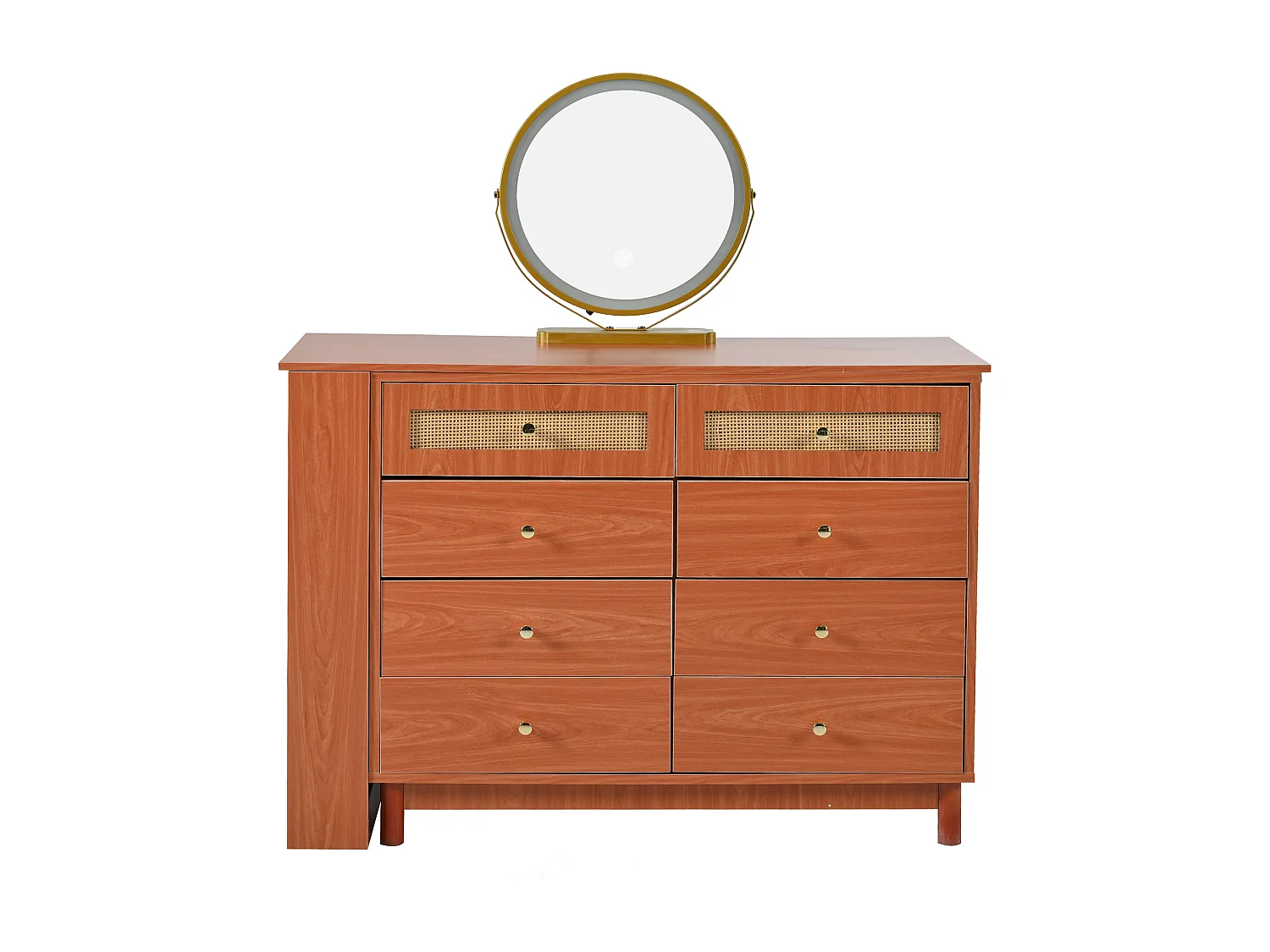 Coiffeuse avec miroir à LEDs et table pivotante 360° - 8 Tiroirs spacieux - Bois MDF - Noyer