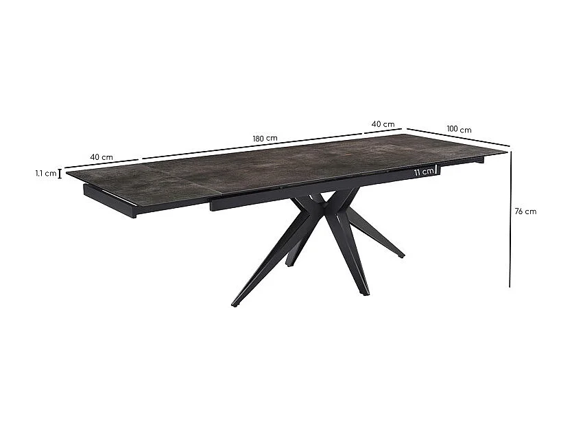 Table extensible 180/260 cm céramique gris vieilli pied étoile - MAINE 06