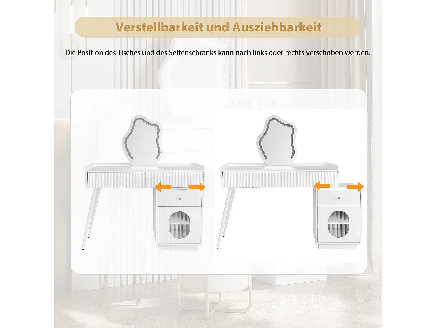 Coiffeuse avec miroir à LEDs - 3 tiroirs spacieux et une porte - Panneaux de particules - Blanc