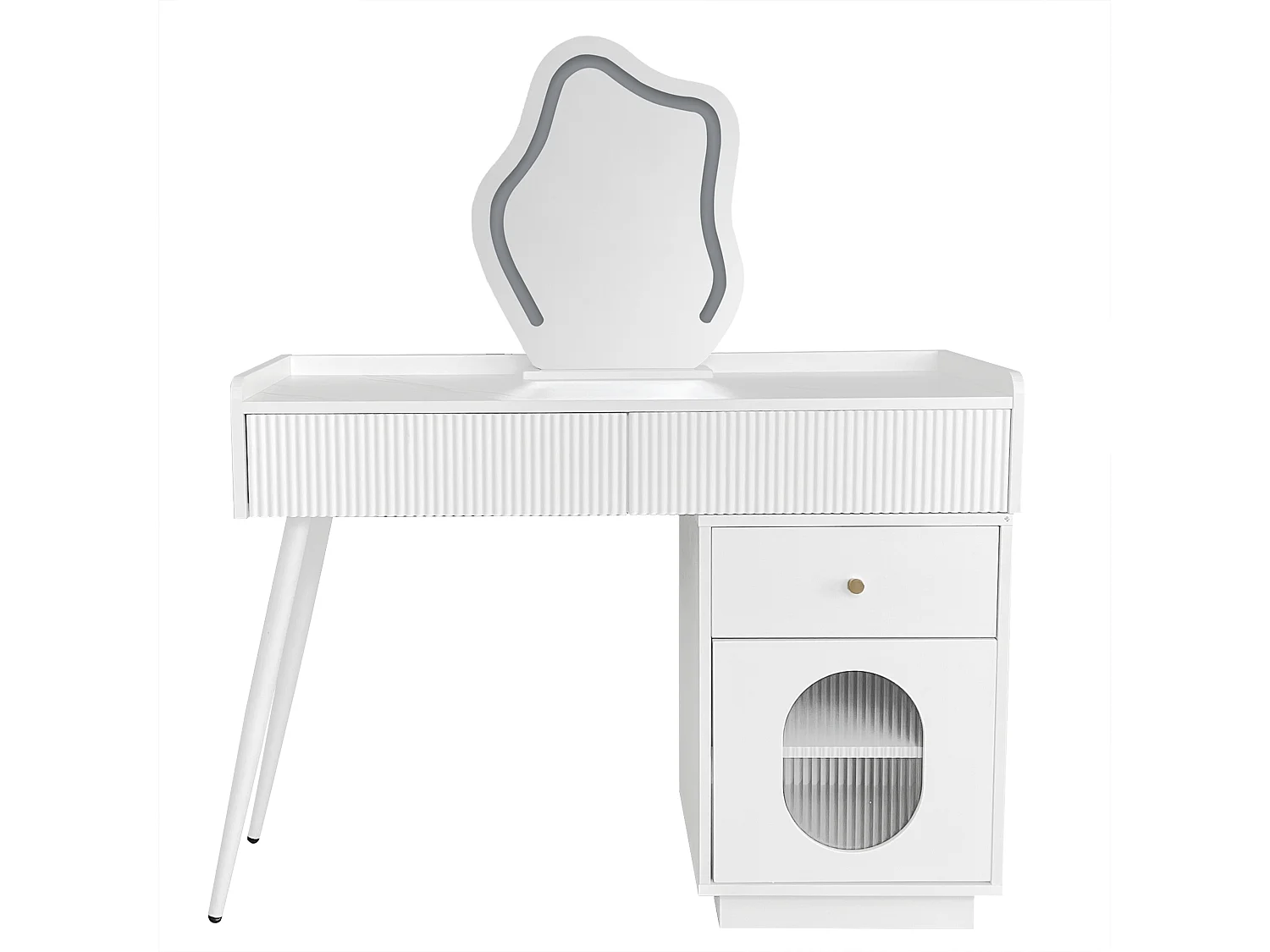 Coiffeuse avec miroir à LEDs - 3 tiroirs spacieux et une porte - Panneaux de particules - Blanc