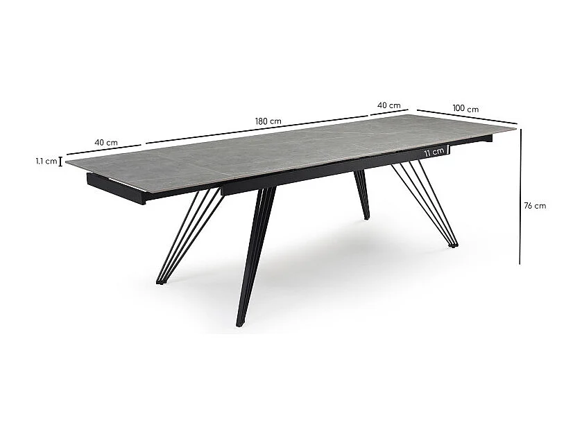 Table extensible 180/260 cm céramique gris marbré pieds filaires - ARIZONA 01