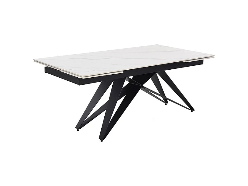 Table extensible 180/260 cm céramique blanc marbré pied géométrique - NEVADA 03