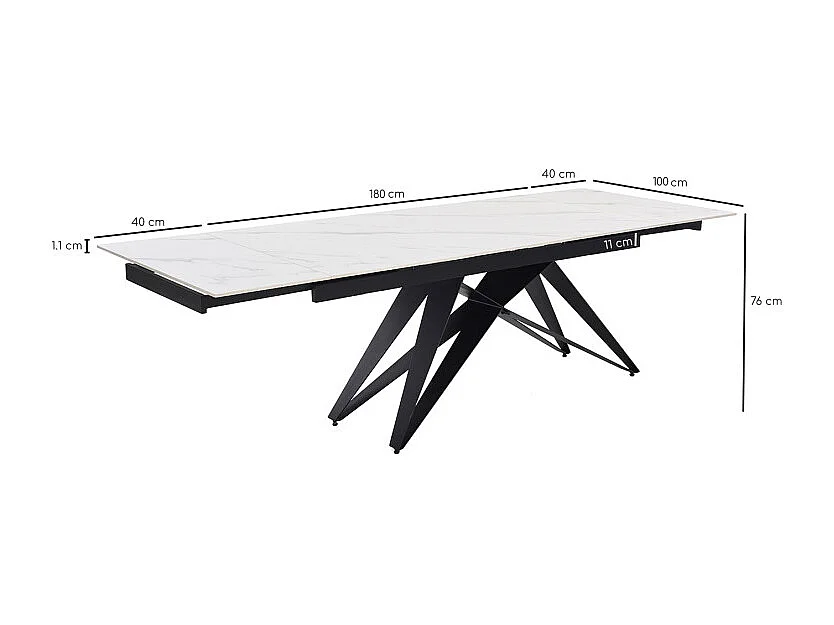 Table extensible 180/260 cm céramique blanc marbré pied géométrique - NEVADA 03