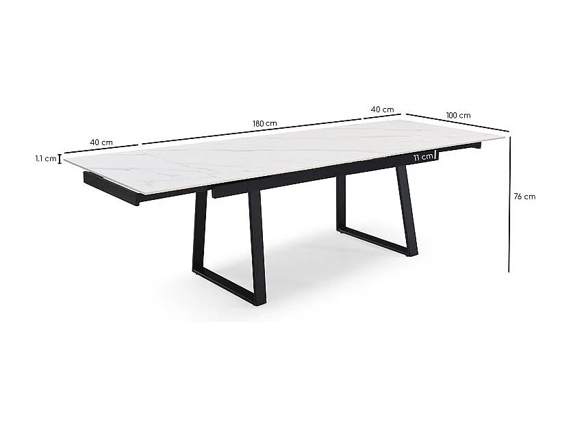 Table extensible 180/260 cm céramique blanc marbré pieds luge - NEVADA 02