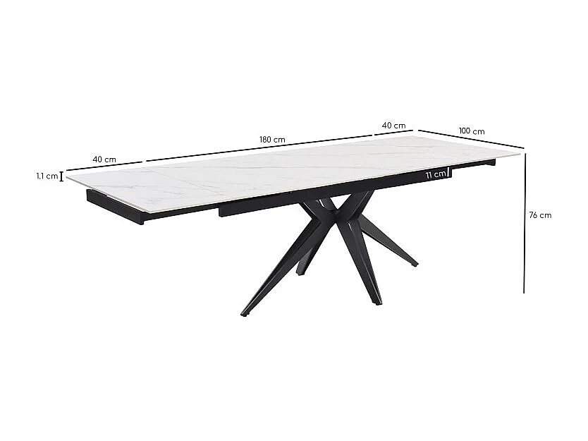 Table extensible 180/260 cm céramique blanc marbré pied étoile - NEVADA 06