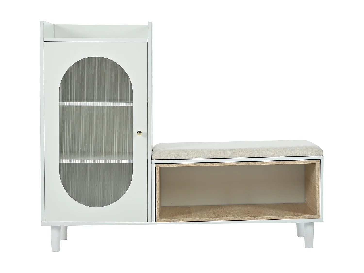 Schoenenbank met 1 deur en 1 vak - glazen deur en metalen handvat - wit