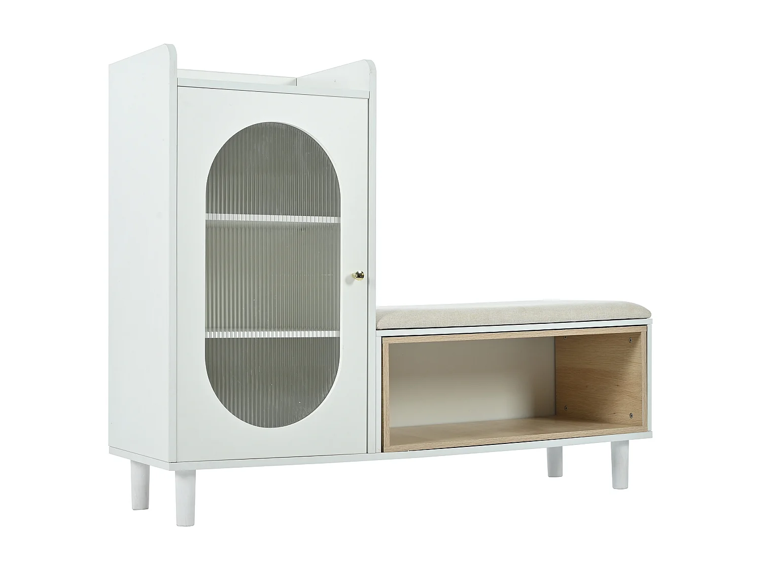 Schoenenbank met 1 deur en 1 vak - glazen deur en metalen handvat - wit