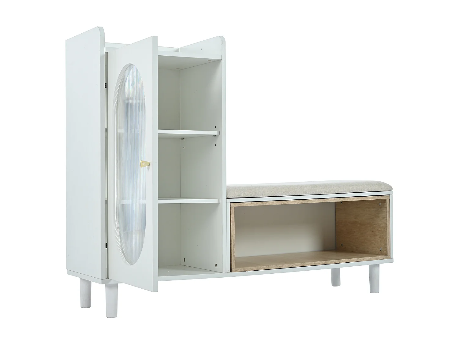 Schoenenbank met 1 deur en 1 vak - glazen deur en metalen handvat - wit