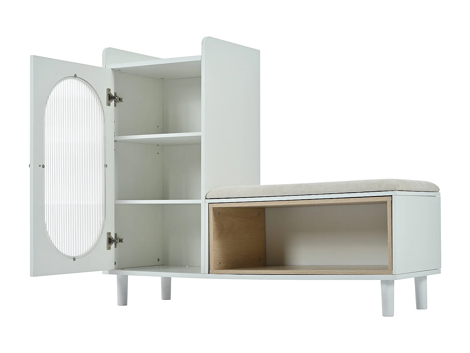 Schoenenbank met 1 deur en 1 vak - glazen deur en metalen handvat - wit