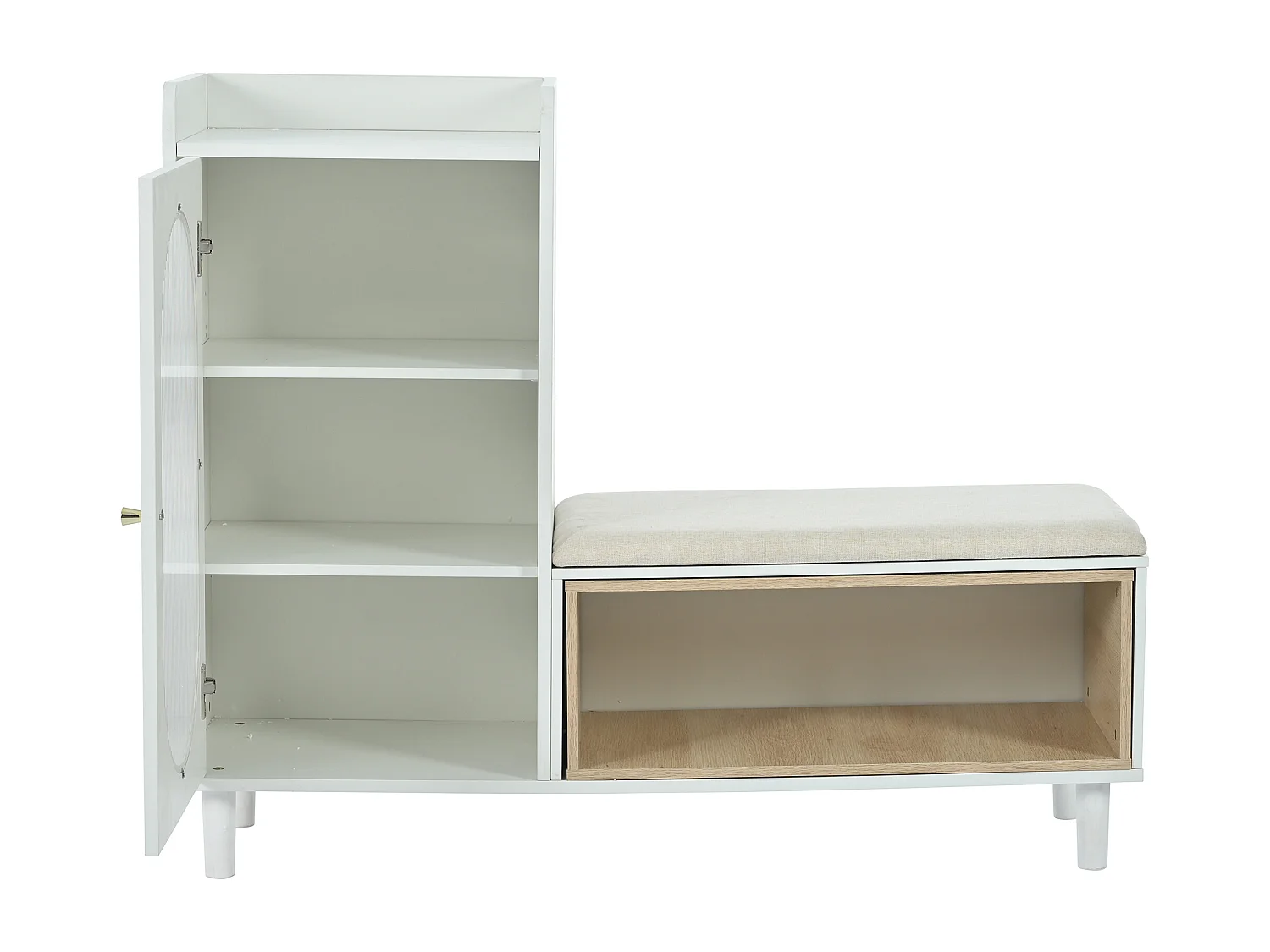 Schoenenbank met 1 deur en 1 vak - glazen deur en metalen handvat - wit