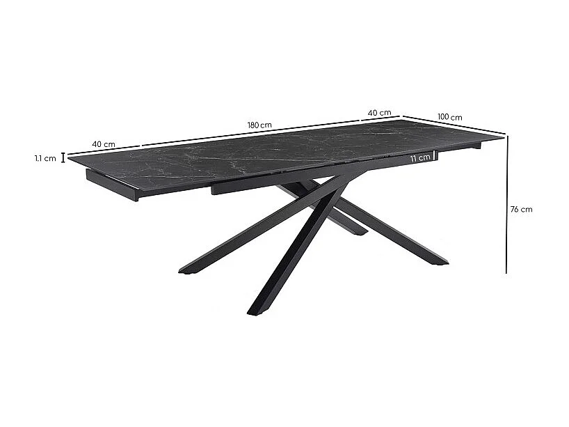 Table extensible 180/260 cm céramique noir marbré pied torsadé - INDIANA 05