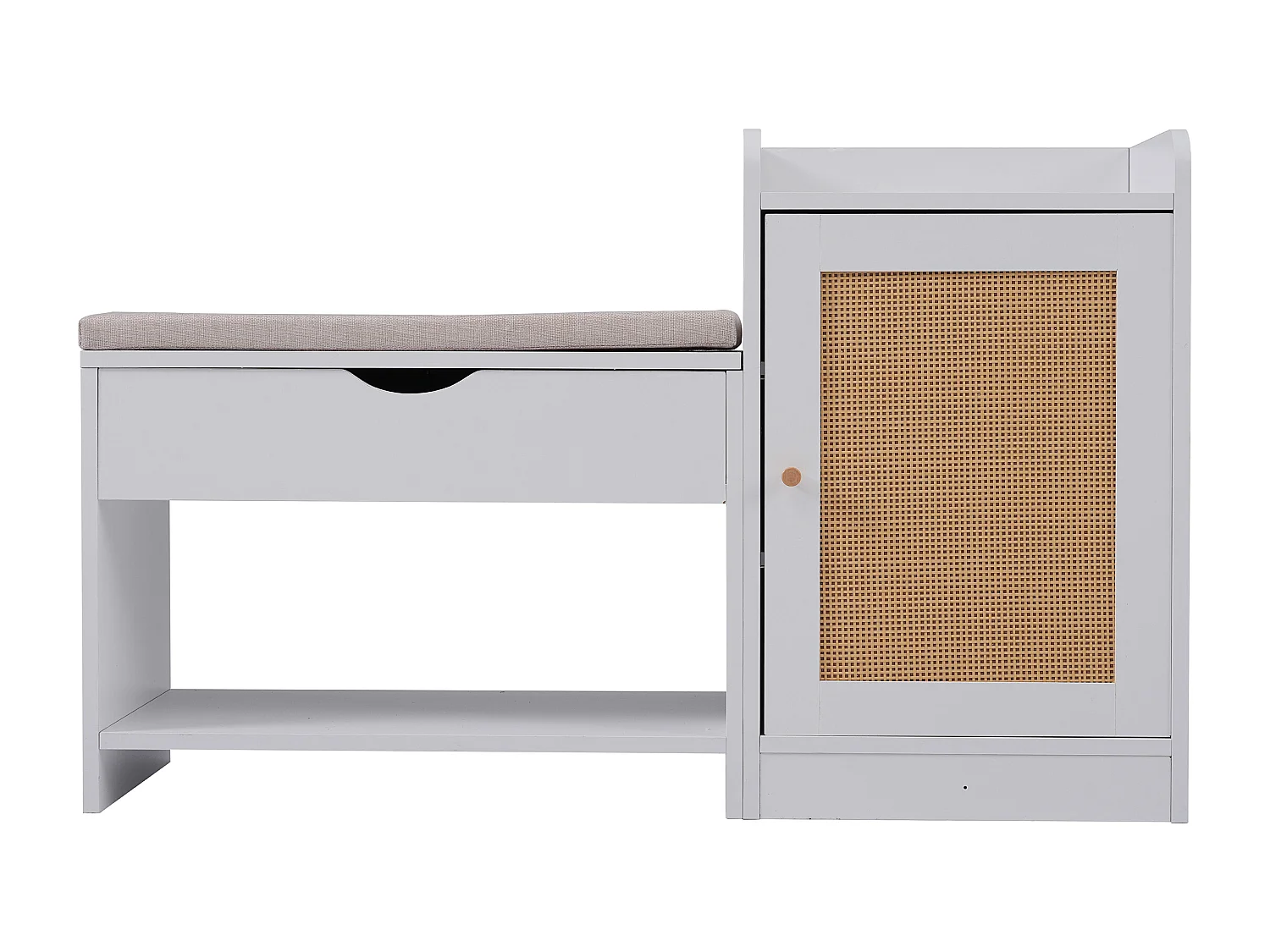 Banco para sapatos com arrumação e porta de vime - 100 x 62,5 x 38 cm - Aglomerado - Branco