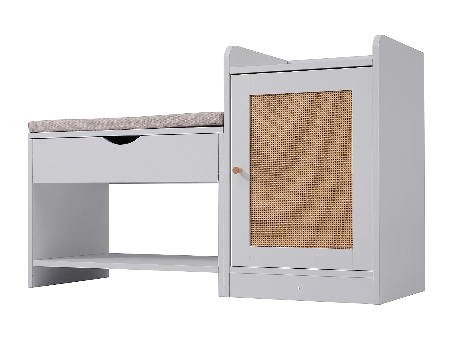 Banco para sapatos com arrumação e porta de vime - 100 x 62,5 x 38 cm - Aglomerado - Branco